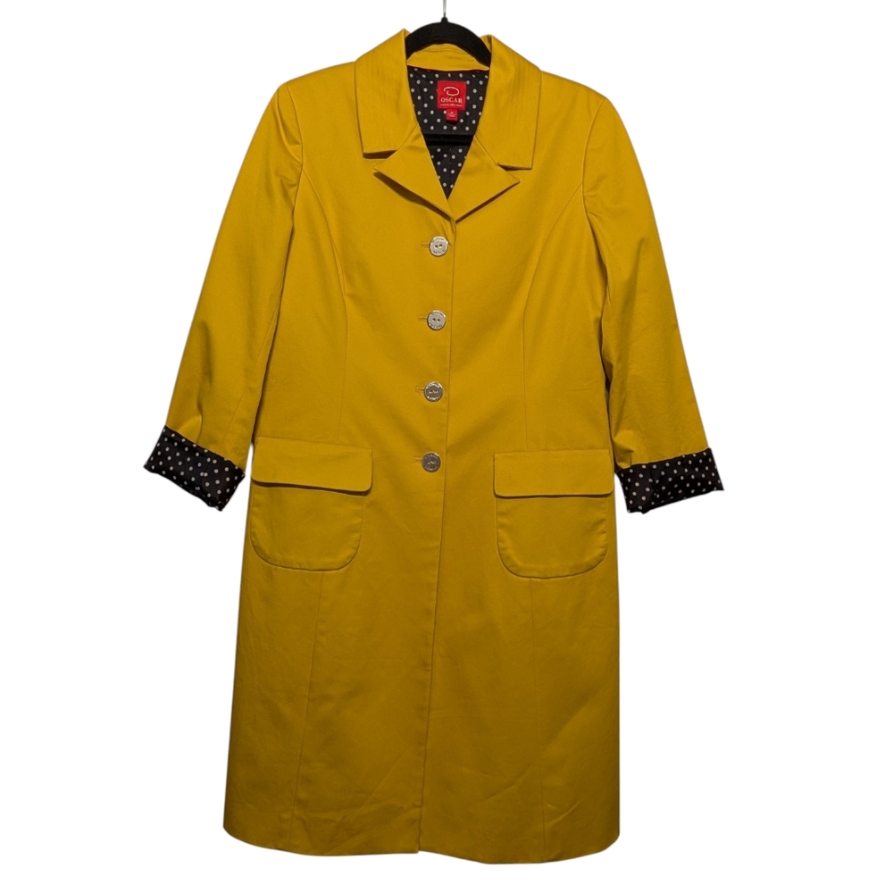 Oscar x Oscar de la Renta Womens Spring Yellow Button-Front Trench Coat| Size 10
